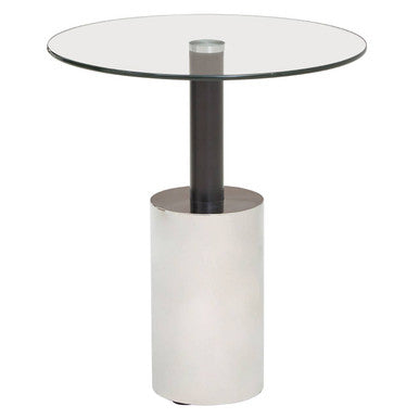 Oria Clear Glass Round Side Table with Black and Silver Finish Base