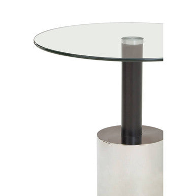 Oria Clear Glass Round Side Table with Black and Silver Finish Base