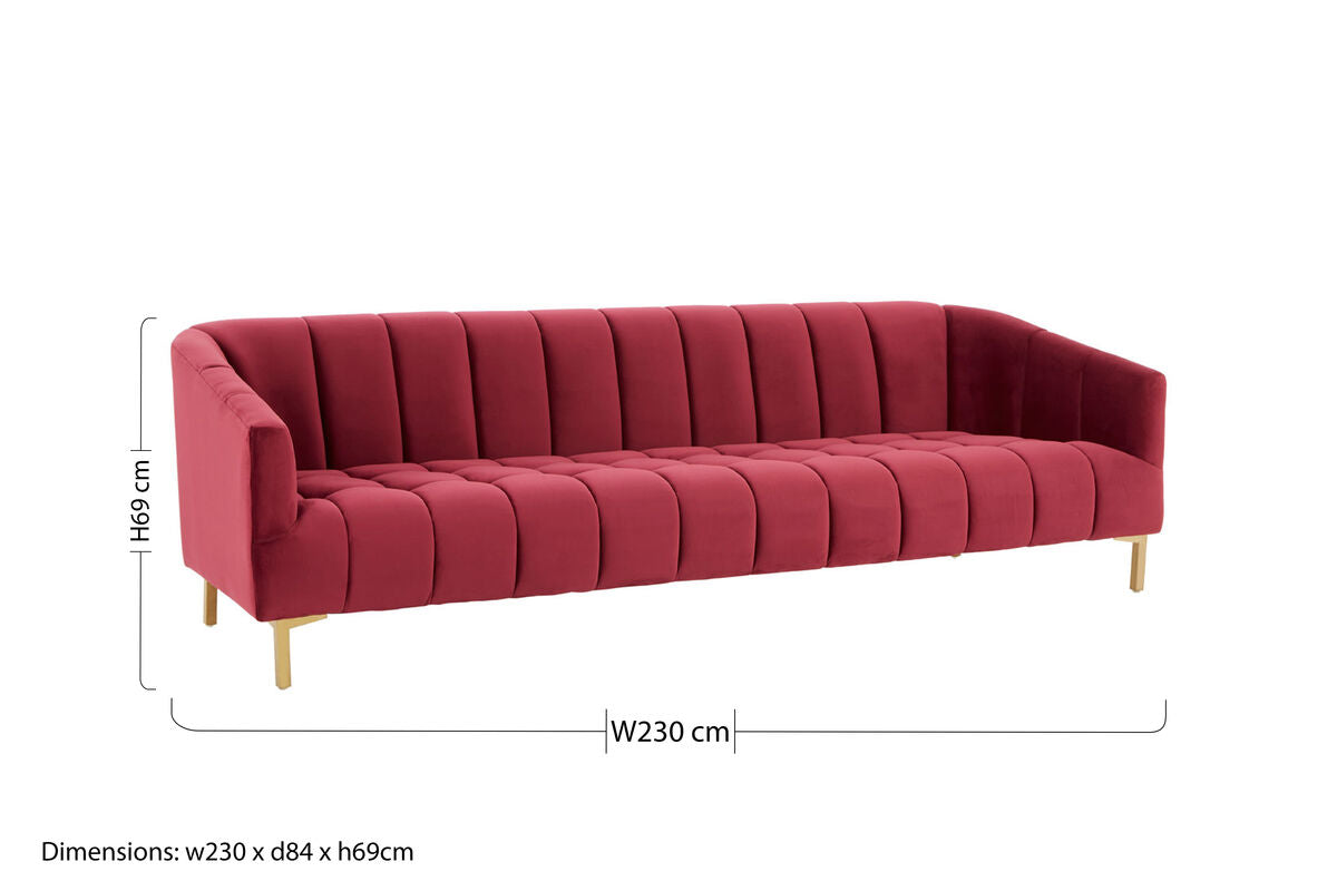 Bella Wine Velvet 3 Seater Sofa