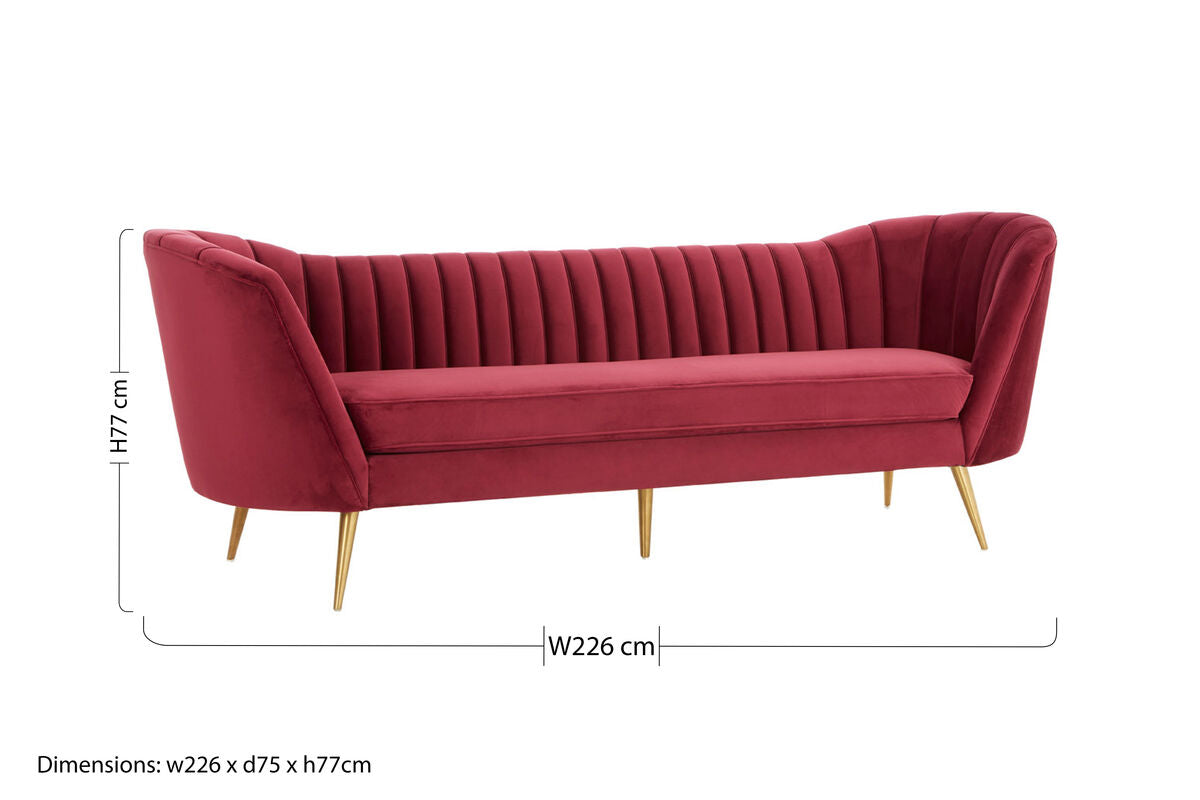 Binky Red Wine Velvet 3 Seater Sofa