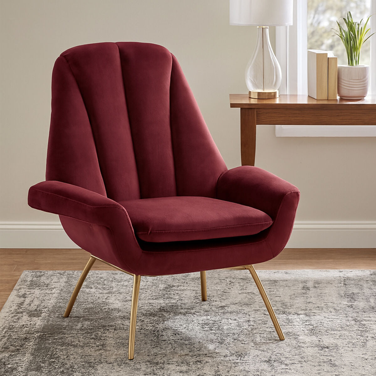 Billi Red Wine Velvet Lounge Chair