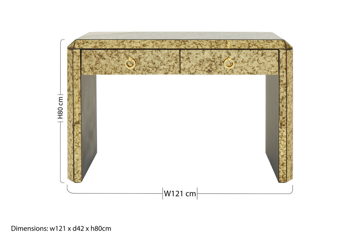 Komo Antique Gold Finish Mirrored 2 Drawer Console Table