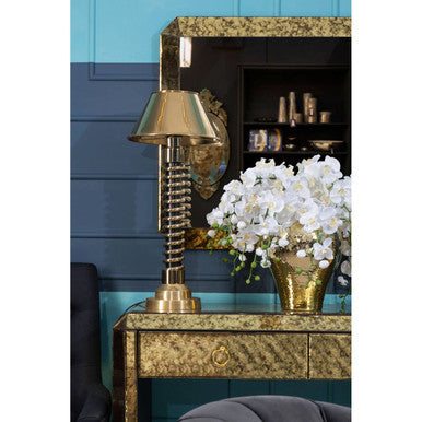Komo Antique Gold Finish Mirrored 2 Drawer Console Table