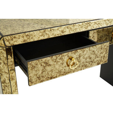 Komo Antique Gold Finish Mirrored 2 Drawer Console Table