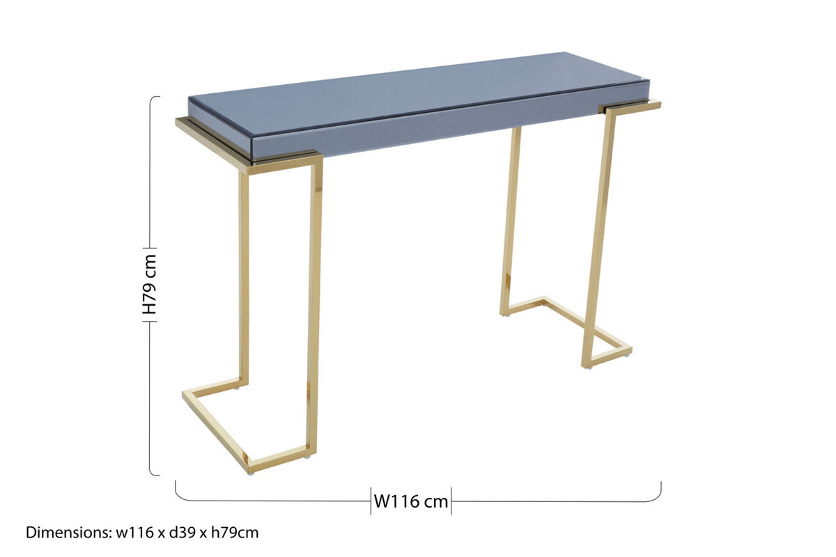Kaso Grey Mirrored and Gold Finish Console Table