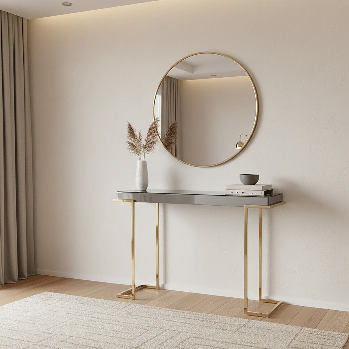 Kaso Grey Mirrored and Gold Finish Console Table