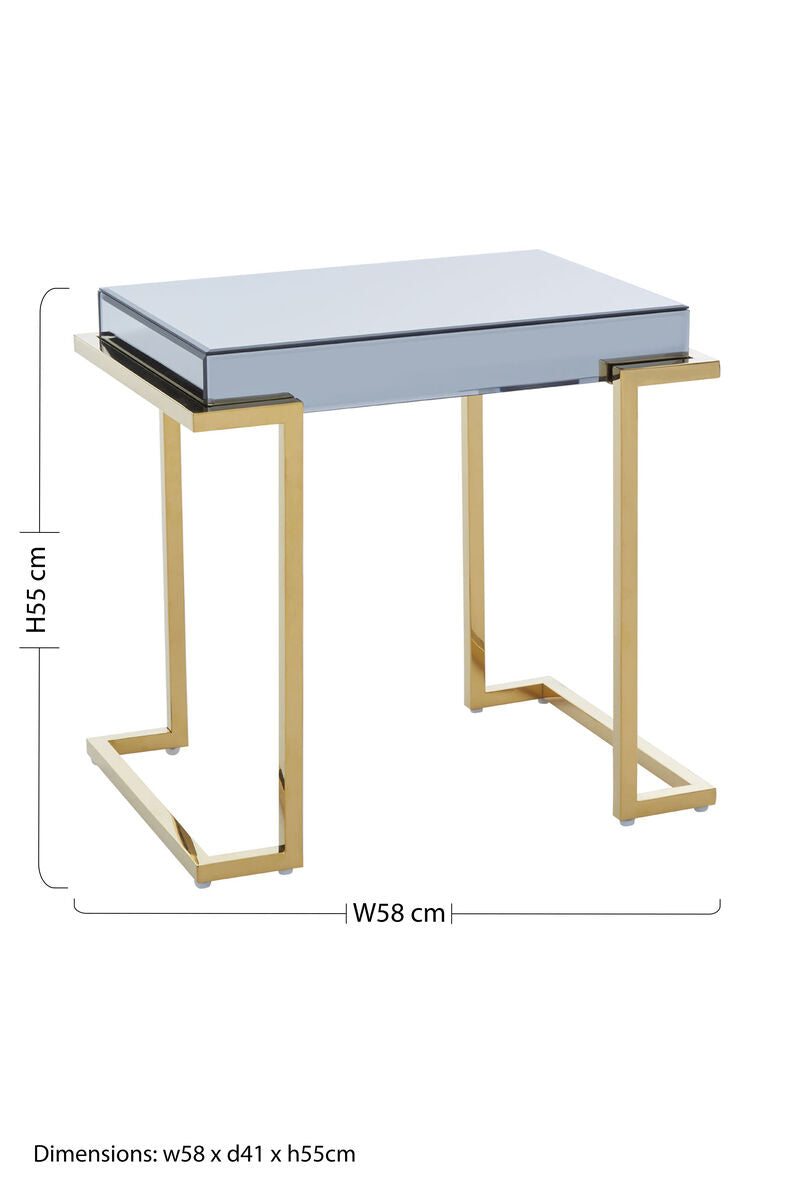 Kaso Grey Mirrored and Gold Finish Side Table