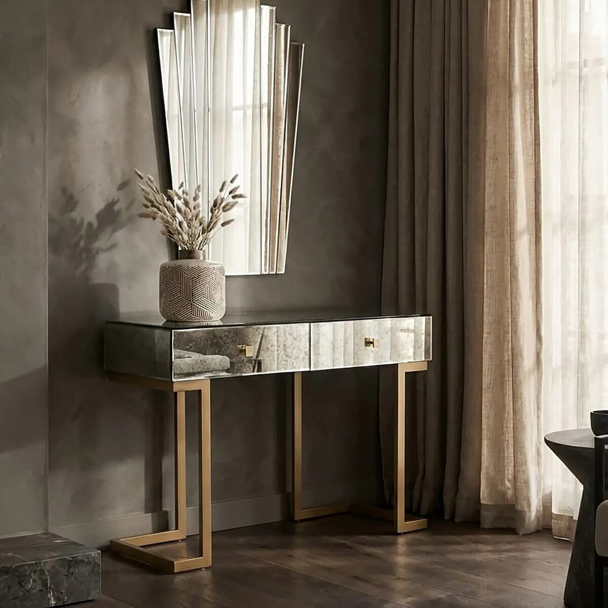 Kesena Antique Mirrored 2 Drawer Console Table