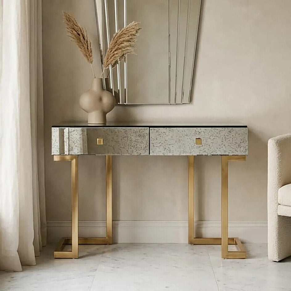 Kesena Antique Mirrored 2 Drawer Console Table