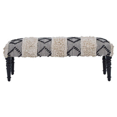 Cefena Black and White Fabric Moroccan Design Bench