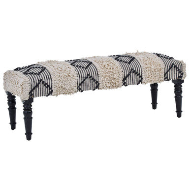 Cefena Black and White Fabric Moroccan Design Bench