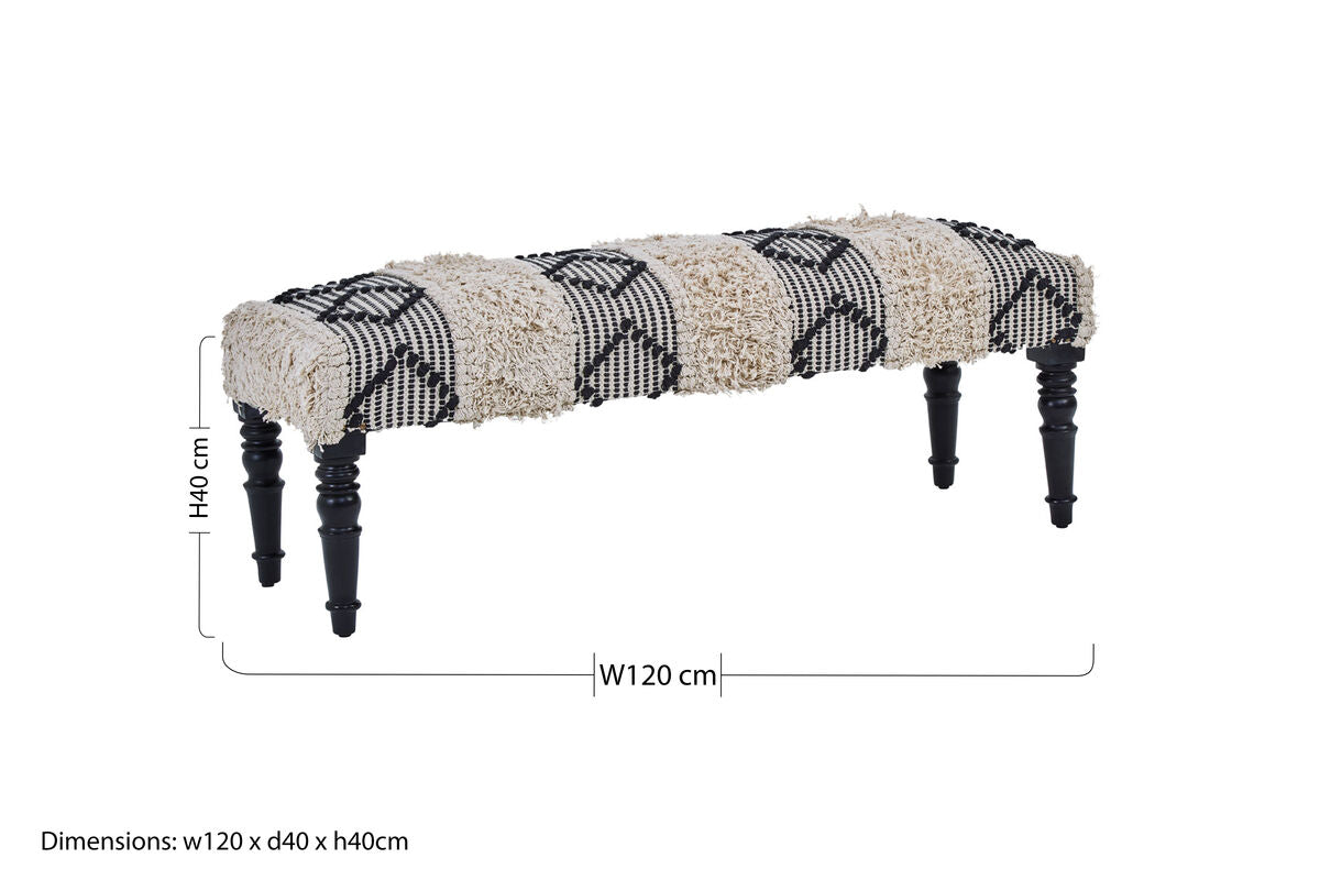 Cefena Black and White Fabric Moroccan Design Bench