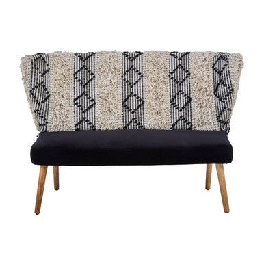Cefena Black and White Moroccan Design Bench with Backrest
