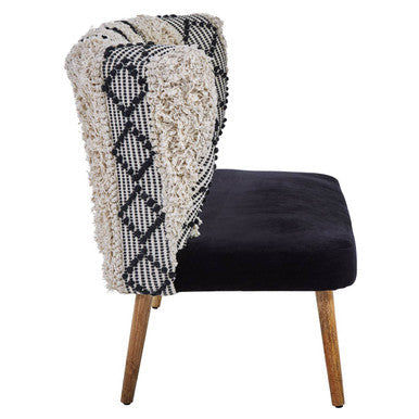 Cefena Black and White Moroccan Design Bench with Backrest