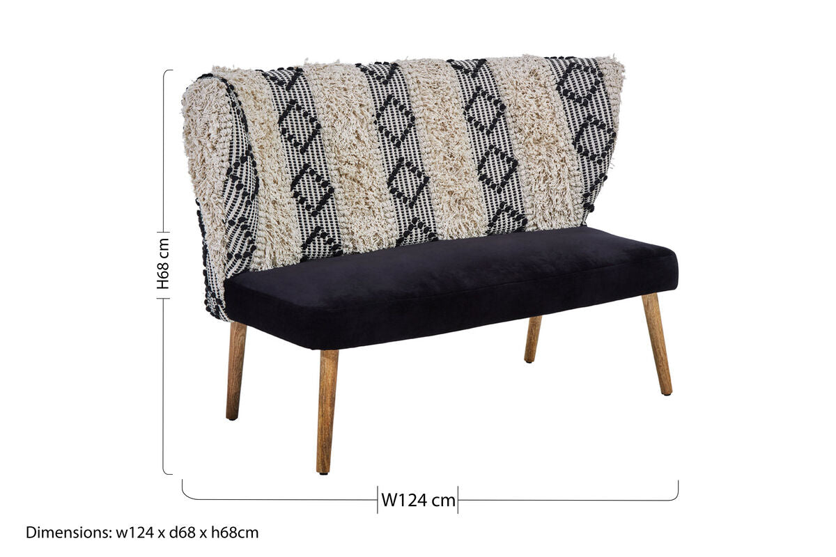 Cefena Black and White Moroccan Design Bench with Backrest