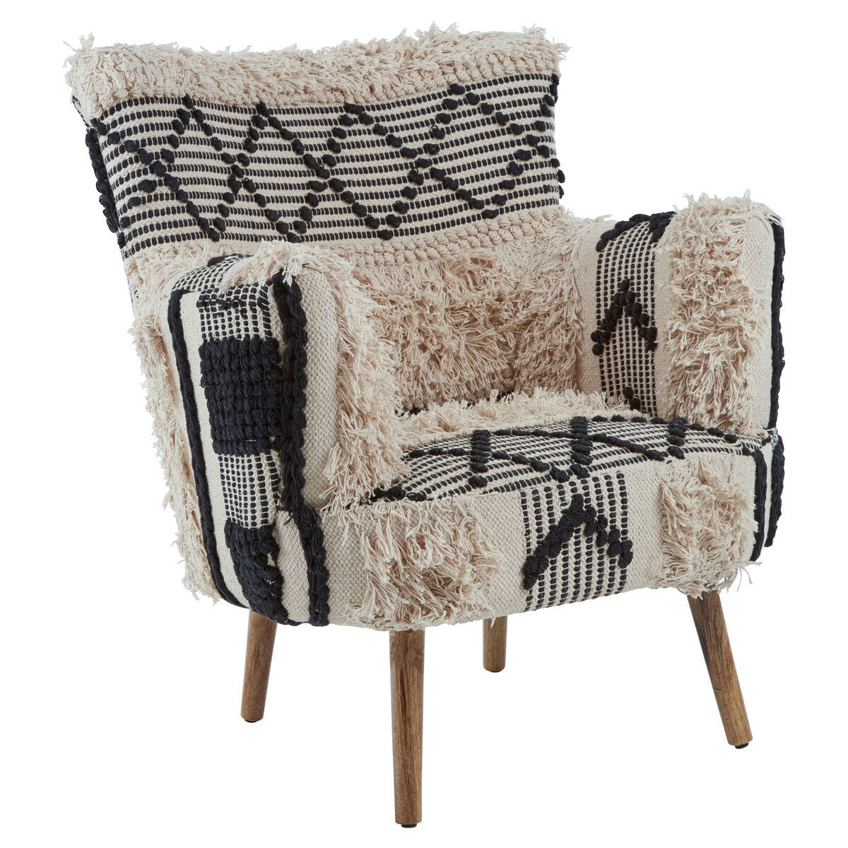 Cefena Black and White Shaggy Fabric Berber Style Armchair