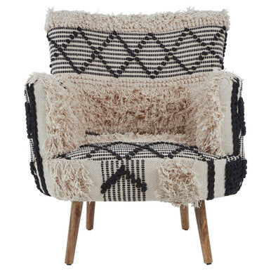 Cefena Black and White Shaggy Fabric Berber Style Armchair