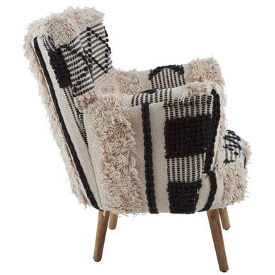 Cefena Black and White Shaggy Fabric Berber Style Armchair