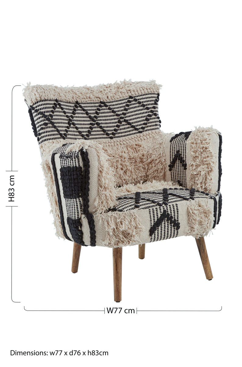 Cefena Black and White Shaggy Fabric Berber Style Armchair