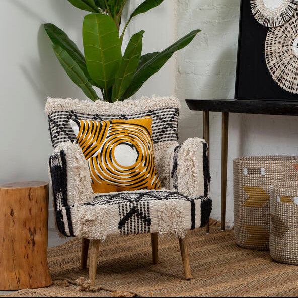 Cefena Black and White Shaggy Fabric Berber Style Armchair