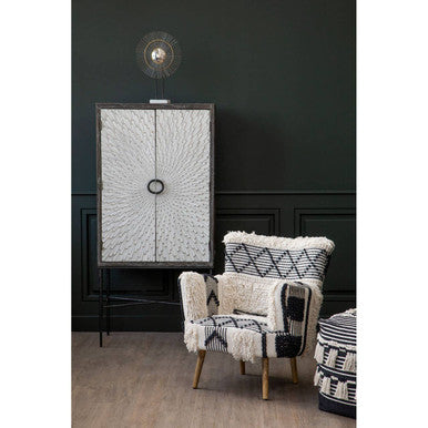 Cefena Black and White Shaggy Fabric Berber Style Armchair