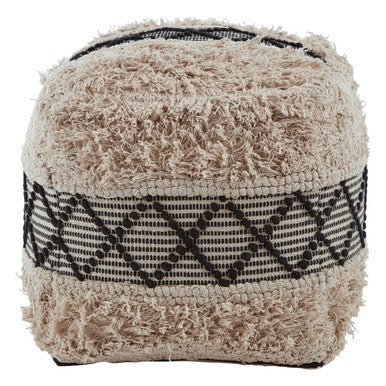 Black and White Shaggy Pouffe | Cefena