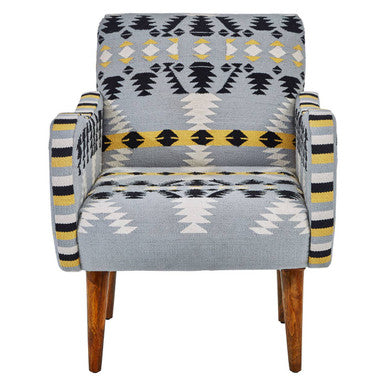 Cefena Multi Coloured Fabric Kilim Style Armchair with Rounded Armrests