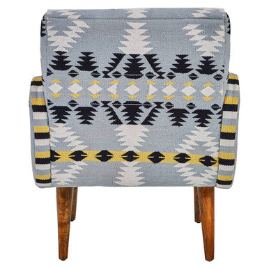 Cefena Multi Coloured Fabric Kilim Style Armchair with Rounded Armrests