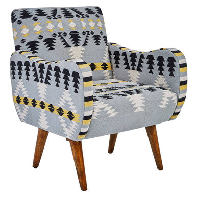 Cefena Multi Coloured Fabric Kilim Style Armchair with Rounded Armrests