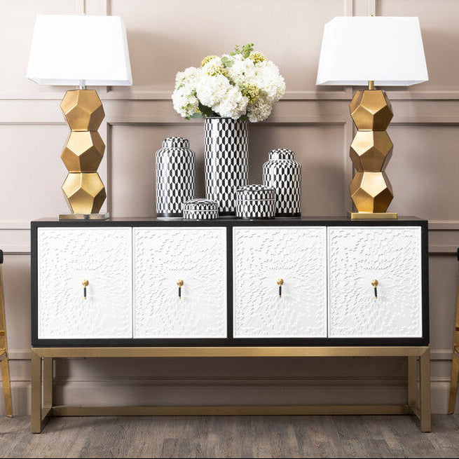 Dumas Black and White 4 Door Sideboard with Gold Base