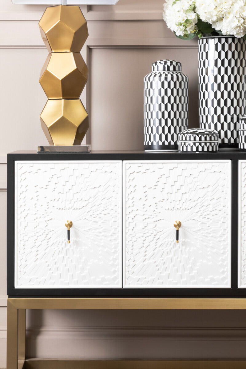 Dumas Black and White 4 Door Sideboard with Gold Base