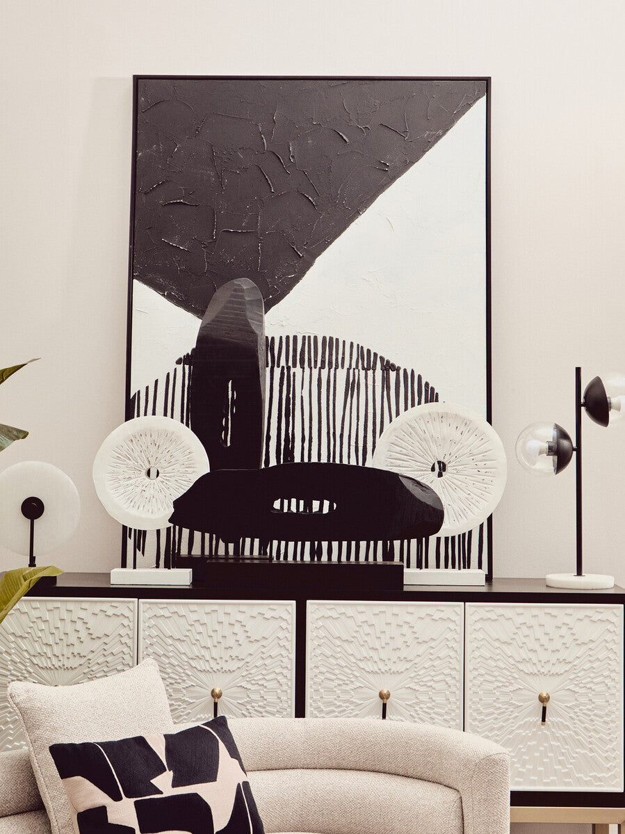Dumas Black and White 4 Door Sideboard with Gold Base