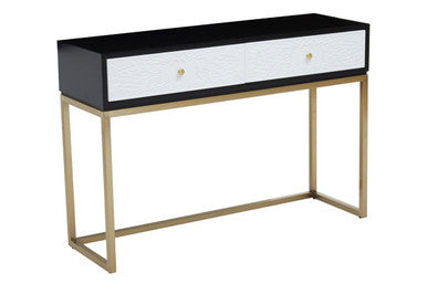 Dumas Black and White 2 Drawer Console Table with Gold Base