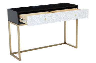 Dumas Black and White 2 Drawer Console Table with Gold Base