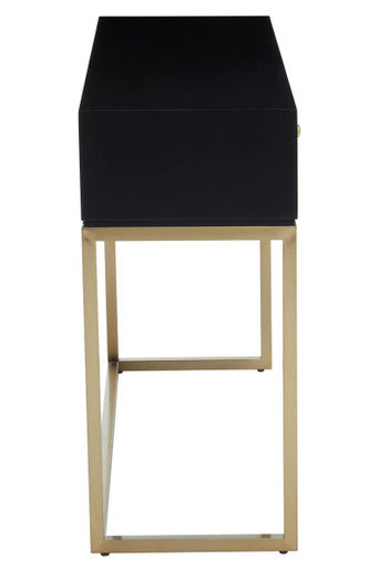 Dumas Black and White 2 Drawer Console Table with Gold Base