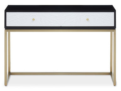 Dumas Black and White 2 Drawer Console Table with Gold Base