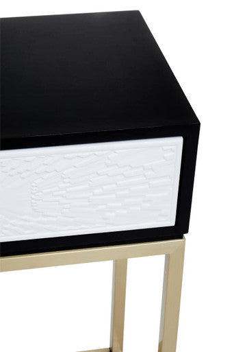 Dumas Black and White 2 Drawer Console Table with Gold Base