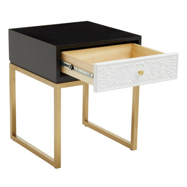 Dumas Black and White 1 Drawer Side Table with Gold Base