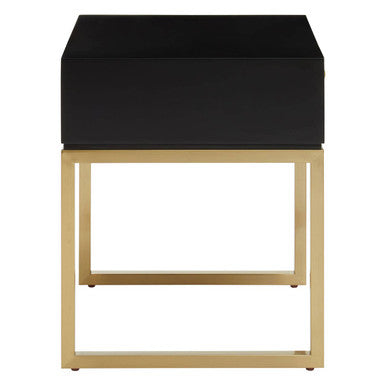 Dumas Black and White 1 Drawer Side Table with Gold Base