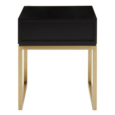 Dumas Black and White 1 Drawer Side Table with Gold Base