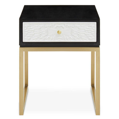 Dumas Black and White 1 Drawer Side Table with Gold Base