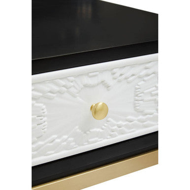 Dumas Black and White 1 Drawer Side Table with Gold Base