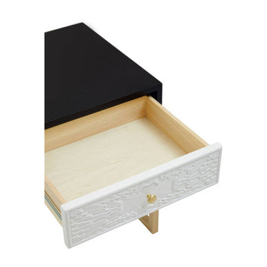 Dumas Black and White 1 Drawer Side Table with Gold Base