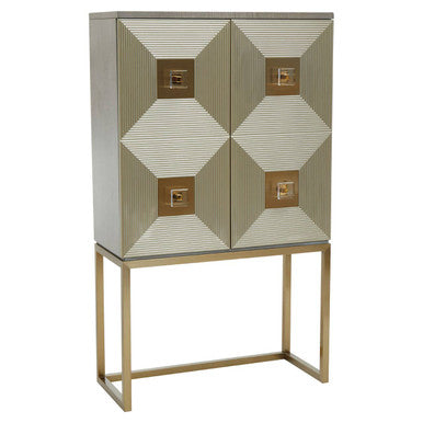 Duvali Grey and Champagne Finish 2 Door Tall Cabinet