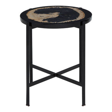 Relic Petrified Wood and Black Resin Side Table