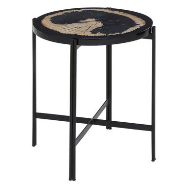Relic Petrified Wood and Black Resin Side Table