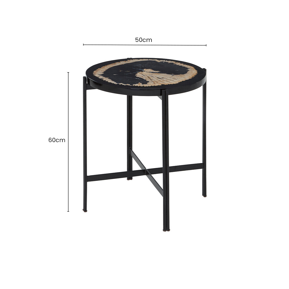 Relic Petrified Wood and Black Resin Side Table