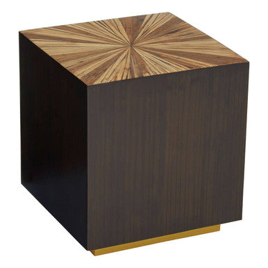 Gabelle Black and Natural Bamboo Square Side Table with Gold Base