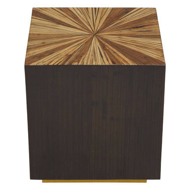 Gabelle Black and Natural Bamboo Square Side Table with Gold Base