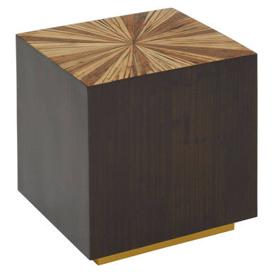 Gabelle Black and Natural Bamboo Square Side Table with Gold Base